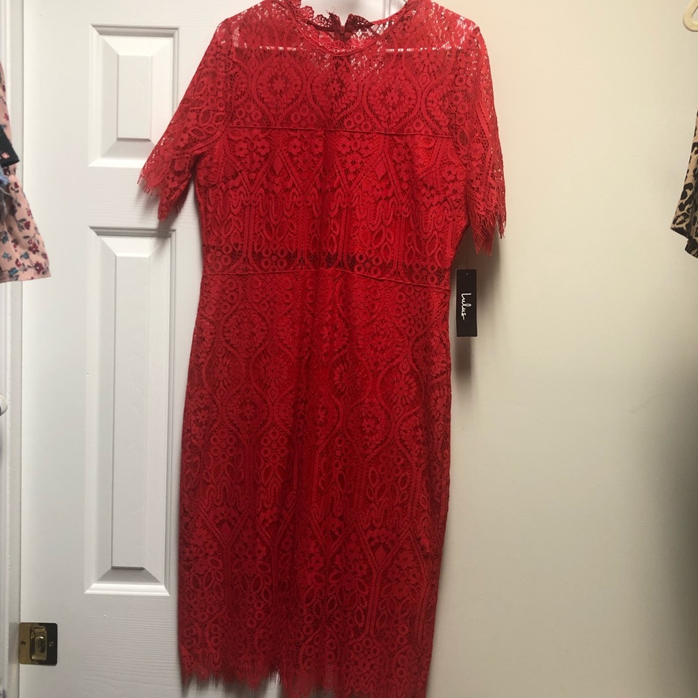 Red fitted pencil dress